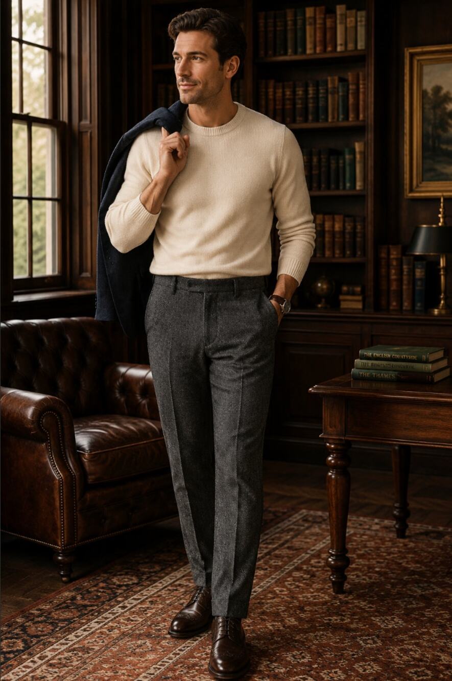 Haight & Ashbury Wool Grey Men's Tweed Trousers Workwear Preppy Minimalist
